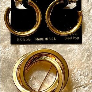 Vtg new surgical steel post Monet earrings and unsigned pin brooch set